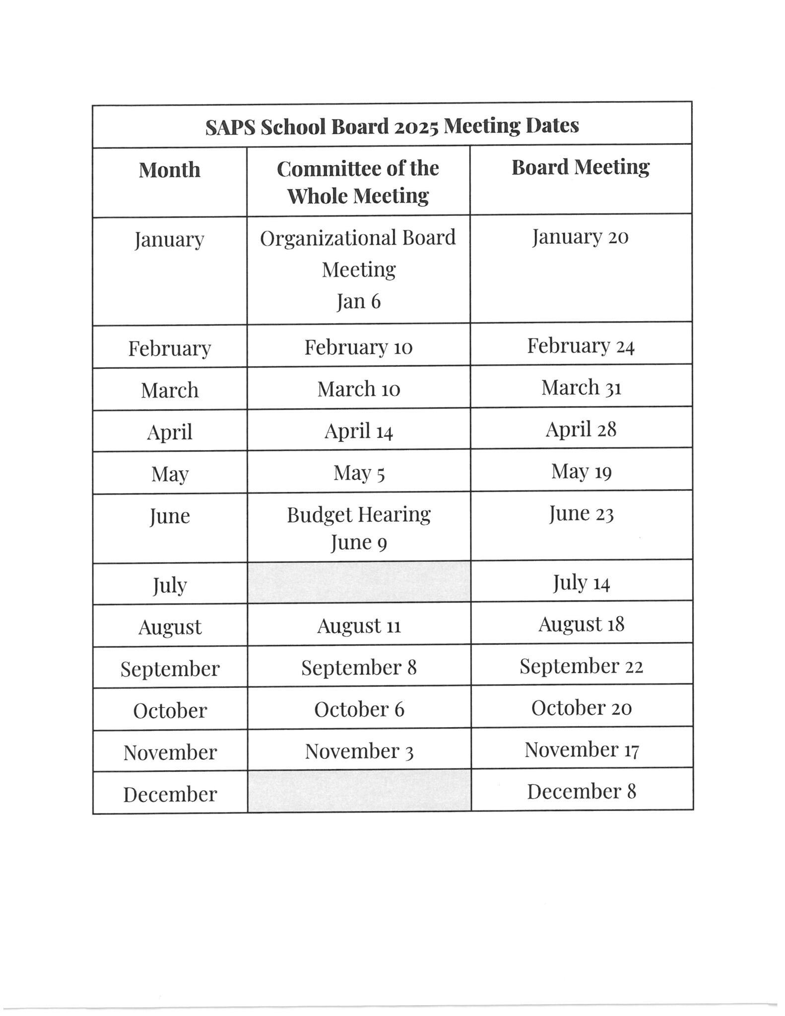 Meeting Schedule